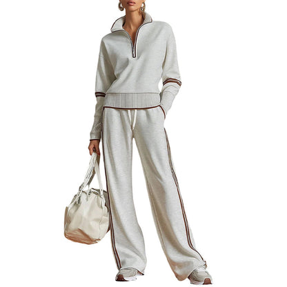 ⏳LAST DAY SALE ONLY ￡29.99!!🔥✨ Effortless Comfort | Women's Half-Zip Top & Wide-Leg Pants 2-Piece Set
