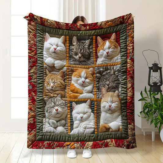 ⏳ LAST DAY SALE: £11.99!! 🐱💤 Cozy 9‑Panel Sleeping Cats Blanket – Ultra‑Soft Flannel, Reversible Design, Perfect for Sofa, Bed & Travel 🌙✨