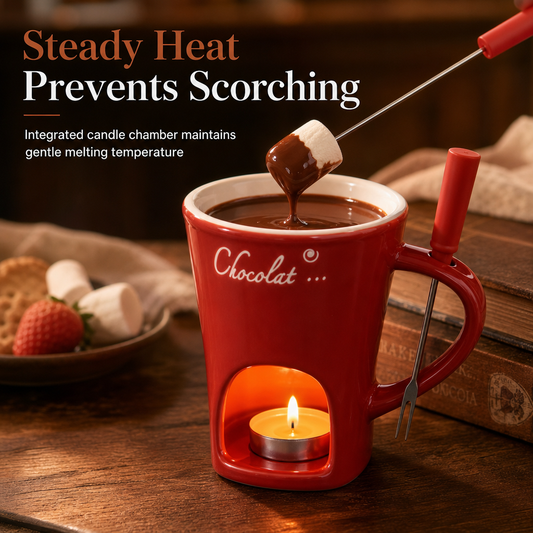 🍪Hot Sale 50% OFF☕Ceramic Chocolate & Cheese Fondue Mug with Fork – Perfect for Cozy Nights & Gifts🍫