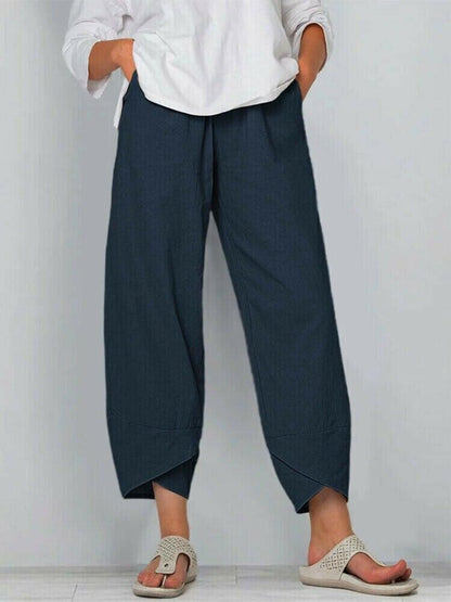 Vintage Asymmetrical Elastic Waist Pockets Pants